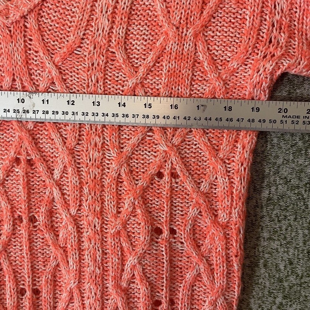 American Eagle Sweater Womens Medium Neon Orange Open Knit V Neck Tunic College - Picture 7 of 11